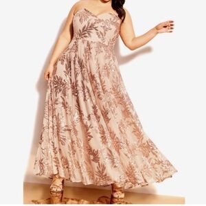 City Chic Rose Gold Sequin Strapless Maxi Dress